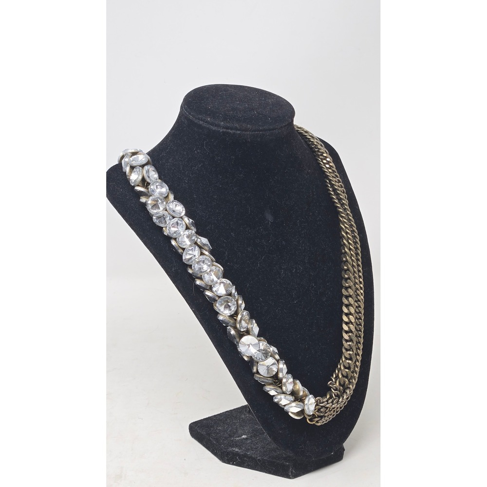 J.Crew Crystal and Brass Chain Asymmetrical Statement Necklace 1937 Tag - Picture 3 of 7